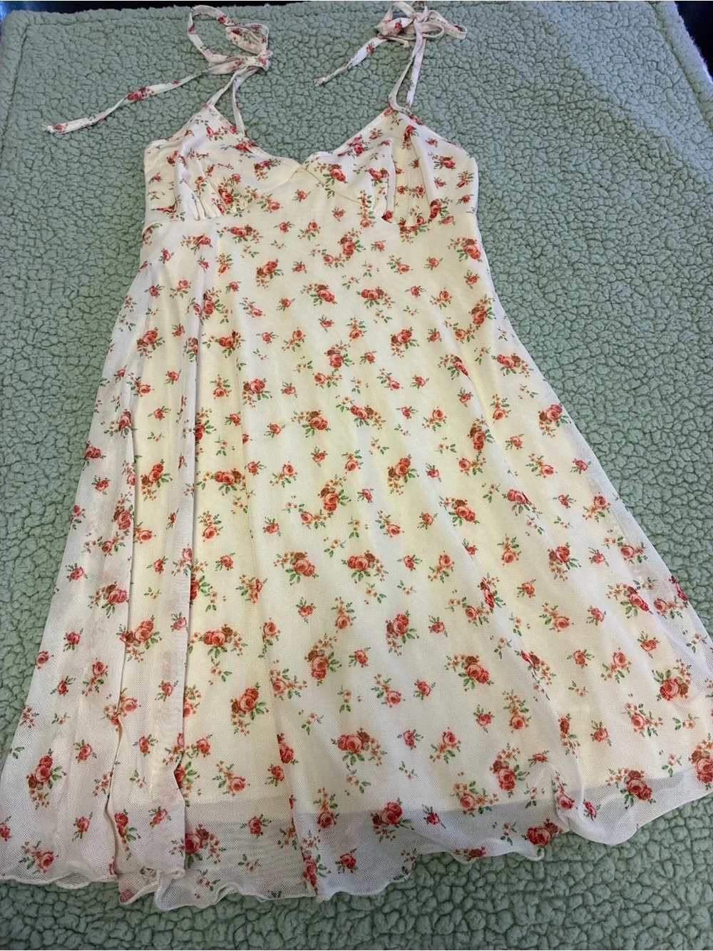 See You Monday Cream Floral Tie-Shoulder Sundress with Pink Roses